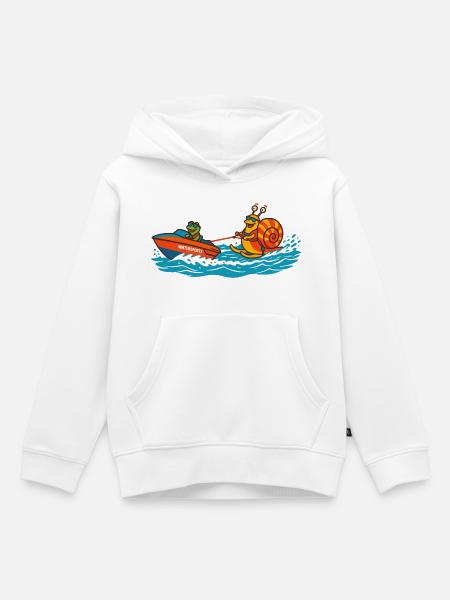 Schnecke beim Wasserski - Kinder Premium Organic Hoodie - Weiß