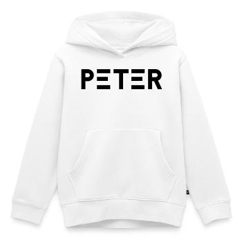 Prénom Peter - Sweat Premium à capuche enfant bio - blanc - Devant - AI Model Kid Female (0cm)