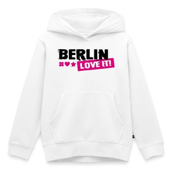 Timbre rose Berlin Love It - Sweat Premium à capuche enfant bio - blanc - Devant - AI Model Kid Female (0cm)
