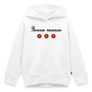 MAÎTRESSE. MAITRE. MERCI. MERCI MAÎTRESSE - Sweat Premium à capuche enfant bio - blanc - Devant - AI Model Kid Female (0cm)