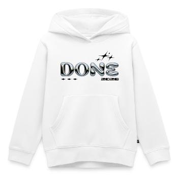 Chrome Blasenbuchstaben DONE - Kinder Premium Organic Hoodie - Weiß - Vorne - AI Model Kid Female (0cm)