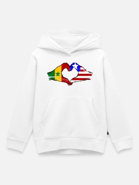 Senegal_Liberia_Flagge_Haende_Herzform_used - Kinder Premium Organic Hoodie - Weiß