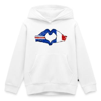 Drapeau du Cap-Vert France, mains en forme de cœur utilisées - Sweat Premium à capuche enfant bio - blanc - Devant - AI Model Kid Female (0cm)