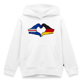 Mains du drapeau allemand du Cap-Vert en forme de cœur utilisées - Sweat Premium à capuche enfant bio - blanc - Devant - AI Model Kid Female (0cm)