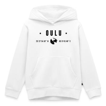 Oulu Coordonnées GPS Typographie Noire - Sweat Premium à capuche enfant bio - blanc - Devant - AI Model Kid Female (0cm)