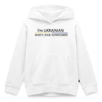 Ich bin Ukrainer, was ist deine Superkraft? - Kinder Premium Organic Hoodie - Weiß - Vorne - AI Model Kid Female (0cm)