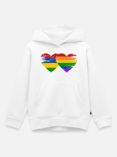 Mauritius Regenbogen Flagge Herz used - Kinder Premium Organic Hoodie - Weiß