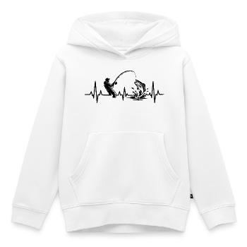 Angeln Herzschlag EKG Angler Silhouette - Kinder Premium Organic Hoodie - Weiß - Vorne - AI Model Kid Female (0cm)