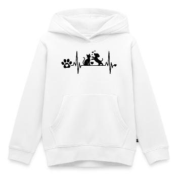 CŒUR DE PATTE DE CHAT ET DE CHIEN QUI BAT - Sweat Premium à capuche enfant bio - blanc - Devant - AI Model Kid Female (0cm)