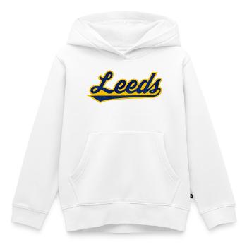 Lettrage Leeds Uk - Sweat Premium à capuche enfant bio - blanc - Devant - AI Model Kid Female (0cm)