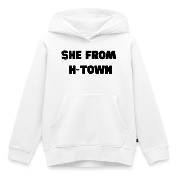 Elle de h-town Slogan - Sweat Premium à capuche enfant bio - blanc - Devant - AI Model Kid Female (0cm)