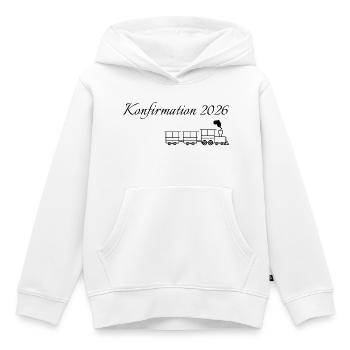 Konfirmation 2026 fahrender Zug dampfende Lok - Kinder Premium Organic Hoodie - Weiß - Vorne - AI Model Kid Female (0cm)