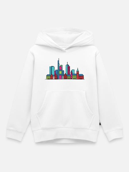 Frankfurter Stadtsilhouette Mainhattan Linienkunst - Kinder Premium Organic Hoodie - Weiß