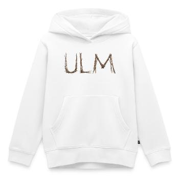 Lettrage ULM avec des brindilles posées par le moineau - Sweat Premium à capuche enfant bio - blanc - Devant - AI Model Kid Female (0cm)