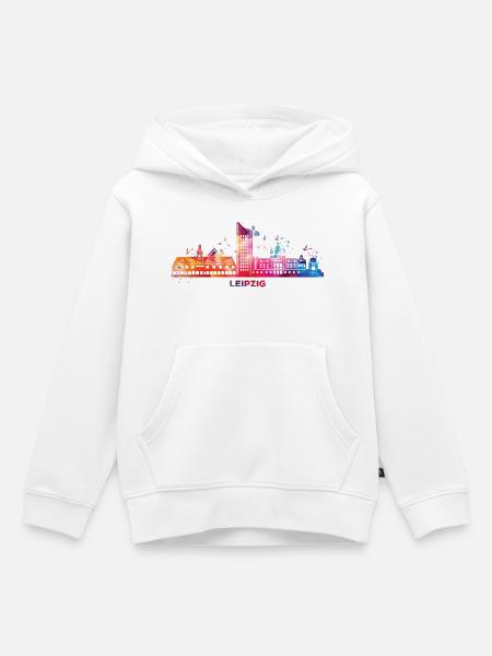 Leipziger Skyline Bunt Stadtbild Leipzig - Kinder Premium Organic Hoodie - Weiß