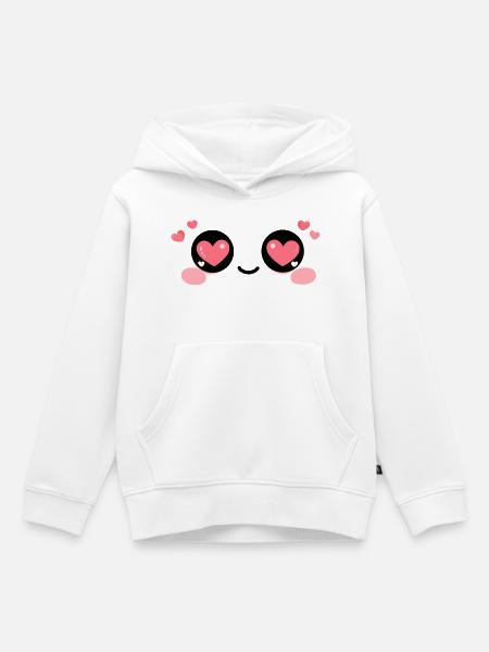 Kawaii Love Eyes - Kinder Premium Organic Hoodie - Weiß