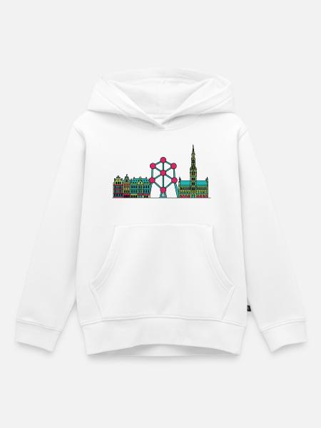 Brüsseler Stadtsilhouette Atomium Moderne Linienkunst - Kinder Premium Organic Hoodie - Weiß