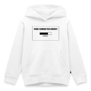 Personnage principal chargé de chemise – Mème - Sweat Premium à capuche enfant bio - blanc - Devant - AI Model Kid Female (0cm)
