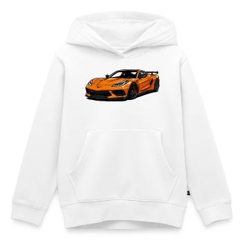 Illustration de voiture de sport orange - Sweat Premium à capuche enfant bio - blanc - Devant - AI Model Kid Female (0cm)