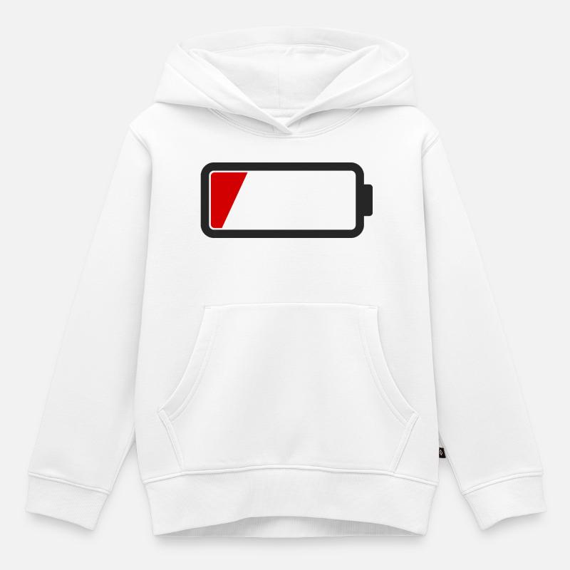 Batterie vide - Sweat Premium à capuche enfant bio - blanc