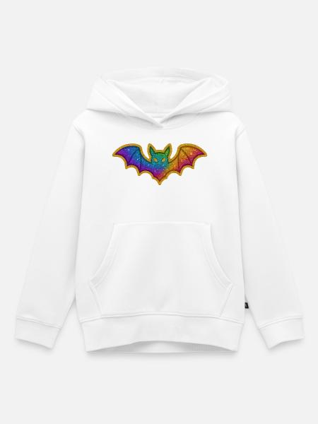 Regenbogen Glitzer Fledermaus - Kinder Premium Organic Hoodie - Weiß