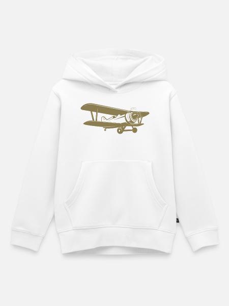 Doppeldecker Pilot Retro Minimalistisch - Kinder Premium Organic Hoodie - Weiß