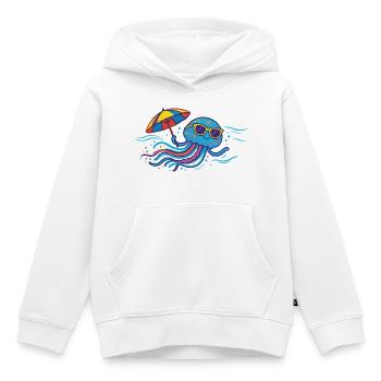 Méduses avec parasol - Sweat Premium à capuche enfant bio - blanc - Devant - AI Model Kid Female (0cm)