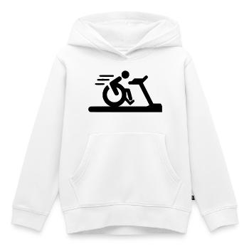 Fitness en fauteuil roulant # - Sweat Premium à capuche enfant bio - blanc - Devant - AI Model Kid Female (0cm)