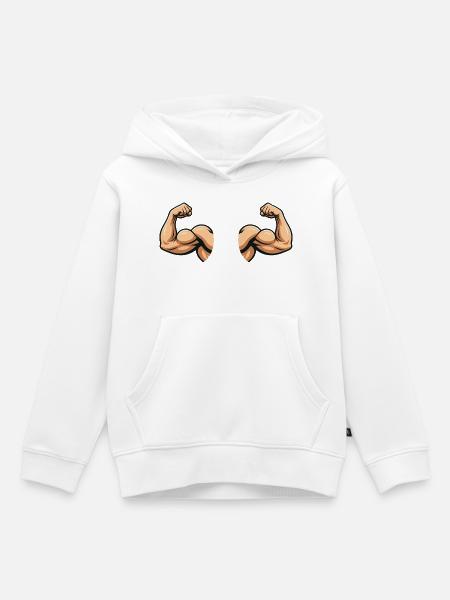 Doppelarm Muskeldesign - Kinder Premium Organic Hoodie - Weiß