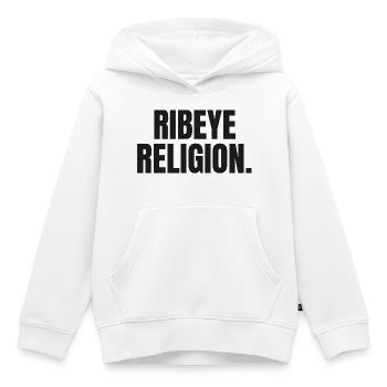 RELIGION DU RIBEYE | T-shirt Carnivore | Steak Lover - Sweat Premium à capuche enfant bio - blanc - Devant - AI Model Kid Female (0cm)