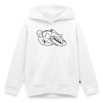 Moto de course en position inclinée - de l’avant, sombre - Sweat Premium à capuche enfant bio - blanc - Devant - AI Model Kid Female (0cm)