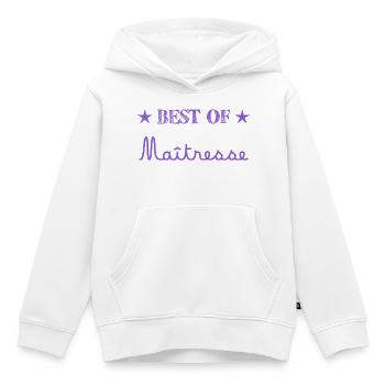MAÎTRESSE. MERCI. MERCI MAÎTRESSE - Sweat Premium à capuche enfant bio - blanc - Devant - AI Model Kid Female (0cm)