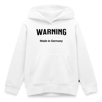 Warning - Made in Germany - Kids Premium Organic Hoodie - white - Front - AI Model Kid Female (0cm)
