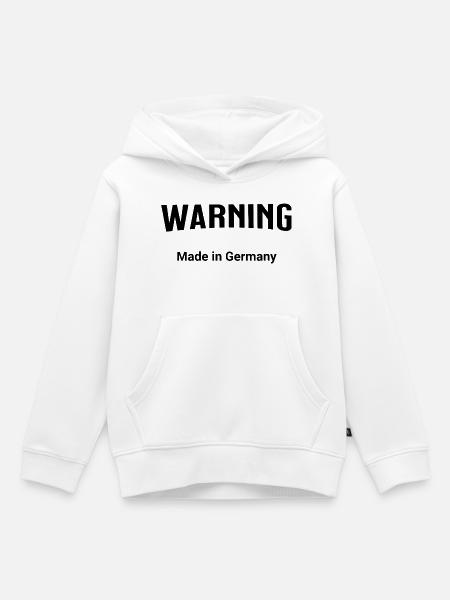 Warning - Made in Germany - Kinder Premium Organic Hoodie - Weiß