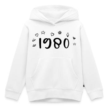1980 Anniversaire 1980 Retro 1980 - Sweat Premium à capuche enfant bio - blanc - Devant - AI Model Kid Female (0cm)