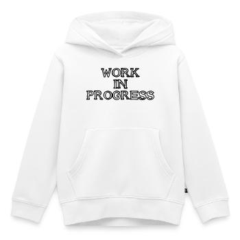 WORK IN PROGRESS Schriftzug handgezeichnet - Kinder Premium Organic Hoodie - Weiß - Vorne - AI Model Kid Female (0cm)