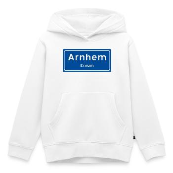 Panneau du nom de lieu d’Arnhem - Sweat Premium à capuche enfant bio - blanc - Devant - AI Model Kid Female (0cm)