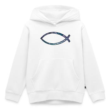 Poisson Ichtus (diamant, bleu) - Sweat Premium à capuche enfant bio - blanc - Devant - AI Model Kid Female (0cm)