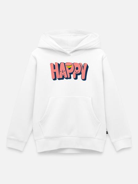 Glücklicher Text mit Gesichtern - Kinder Premium Organic Hoodie - Weiß