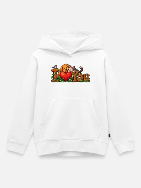 Pfotenliebe Herz mit Katzen & Hund - Kinder Premium Organic Hoodie - Weiß