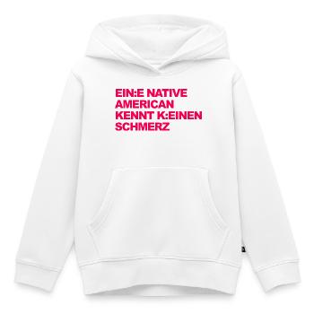 SATIRE WOKE : Un Indien ne connaît pas la douleur - Sweat Premium à capuche enfant bio - blanc - Devant - AI Model Kid Female (0cm)