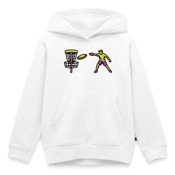 Graphique du lancer du joueur de disc golf - Sweat Premium à capuche enfant bio - blanc - Devant - AI Model Kid Female (0cm)
