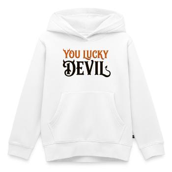 Du Glücklicher Teufel – Lustiges Teufels-Halloween-T-Shirt - Kinder Premium Organic Hoodie - Weiß - Vorne - AI Model Kid Female (0cm)