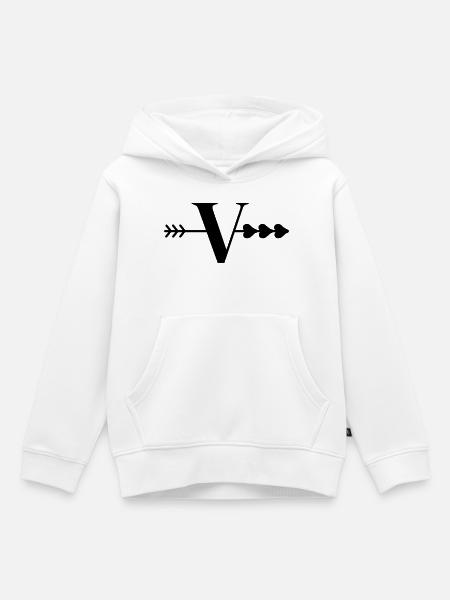 Buchstabe v Pfeil Herz - Kinder Premium Organic Hoodie - Weiß