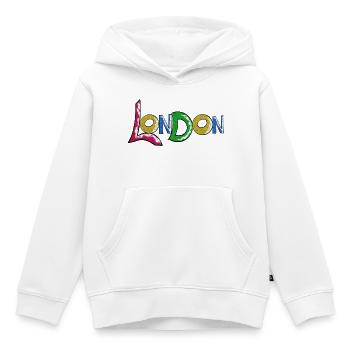Lettrage londonien vibrant en dégradé - Sweat Premium à capuche enfant bio - blanc - Devant - AI Model Kid Female (0cm)