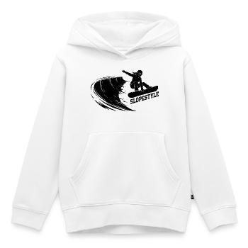 Slopestyle Snowboard Action in den Bergen - Kinder Premium Organic Hoodie - Weiß - Vorne - AI Model Kid Female (0cm)