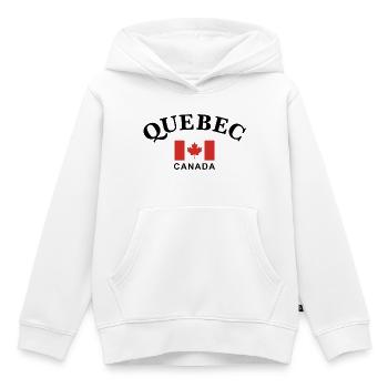 Québec, Canada - Sweat Premium à capuche enfant bio - blanc - Devant - AI Model Kid Female (0cm)