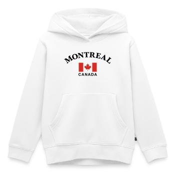 Montréal, Canada - Sweat Premium à capuche enfant bio - blanc - Devant - AI Model Kid Female (0cm)