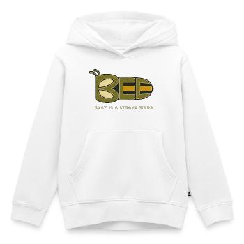 BEE – Occupé est un mot fort - Sweat Premium à capuche enfant bio - blanc - Devant - AI Model Kid Female (0cm)