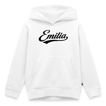 Nom d’Emilia Premier Dernier Don de la famille - Sweat Premium à capuche enfant bio - blanc - Devant - AI Model Kid Female (0cm)